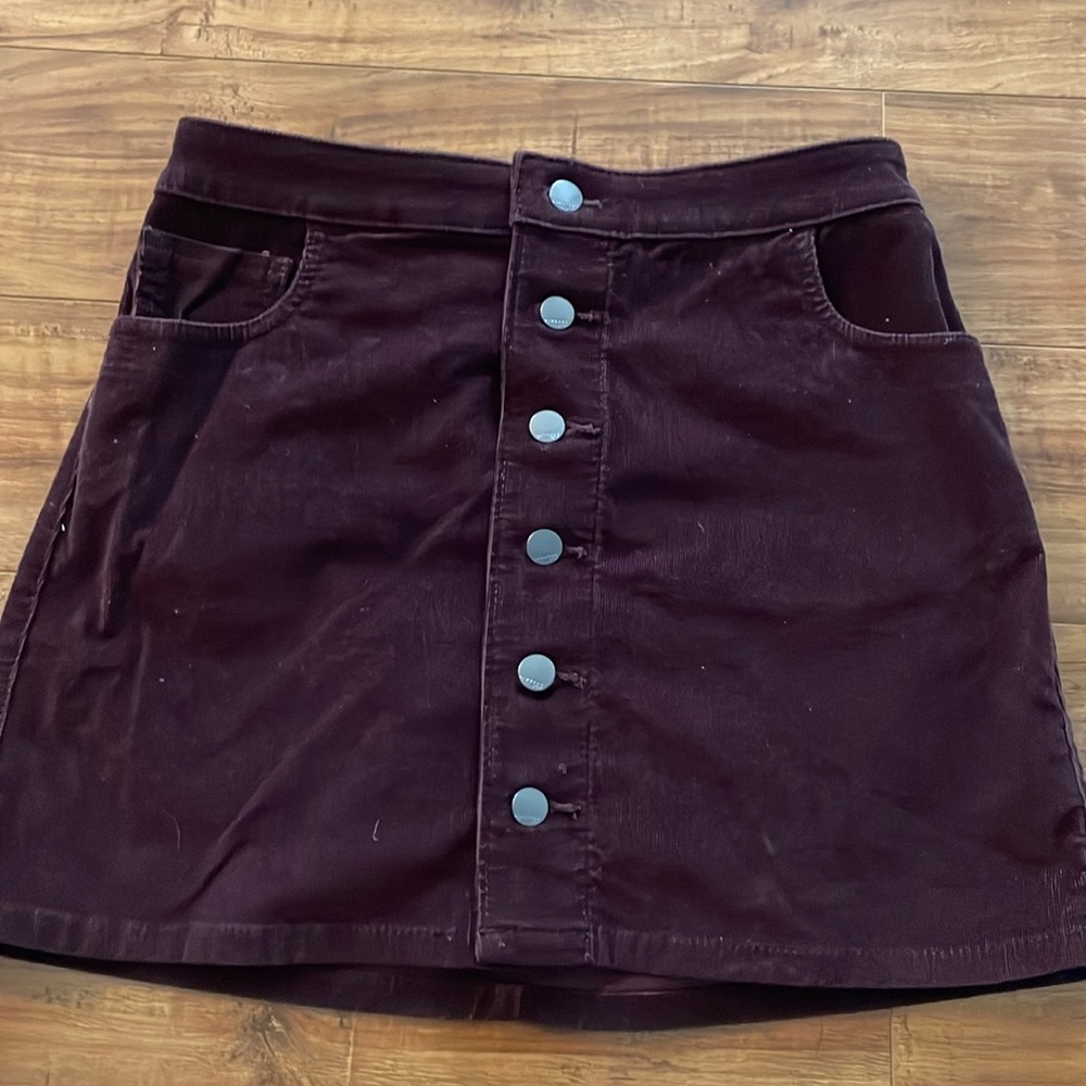 Express burgundy corduroy button up mini skirt NWT